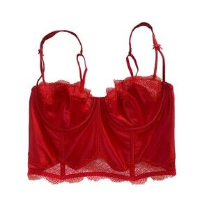 Victoria's Secret 34C Sexy Dainty Strap Bustier Bra Corset Red Structured Layer
